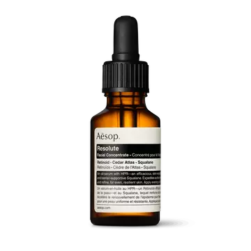 Resolute Facial Concentrate in an amber glass bottle